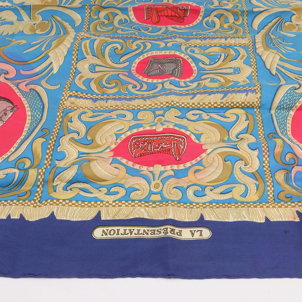 Hermès Carré 90 "LA PRESENTATION" Silk handkerchief in Navy Blue