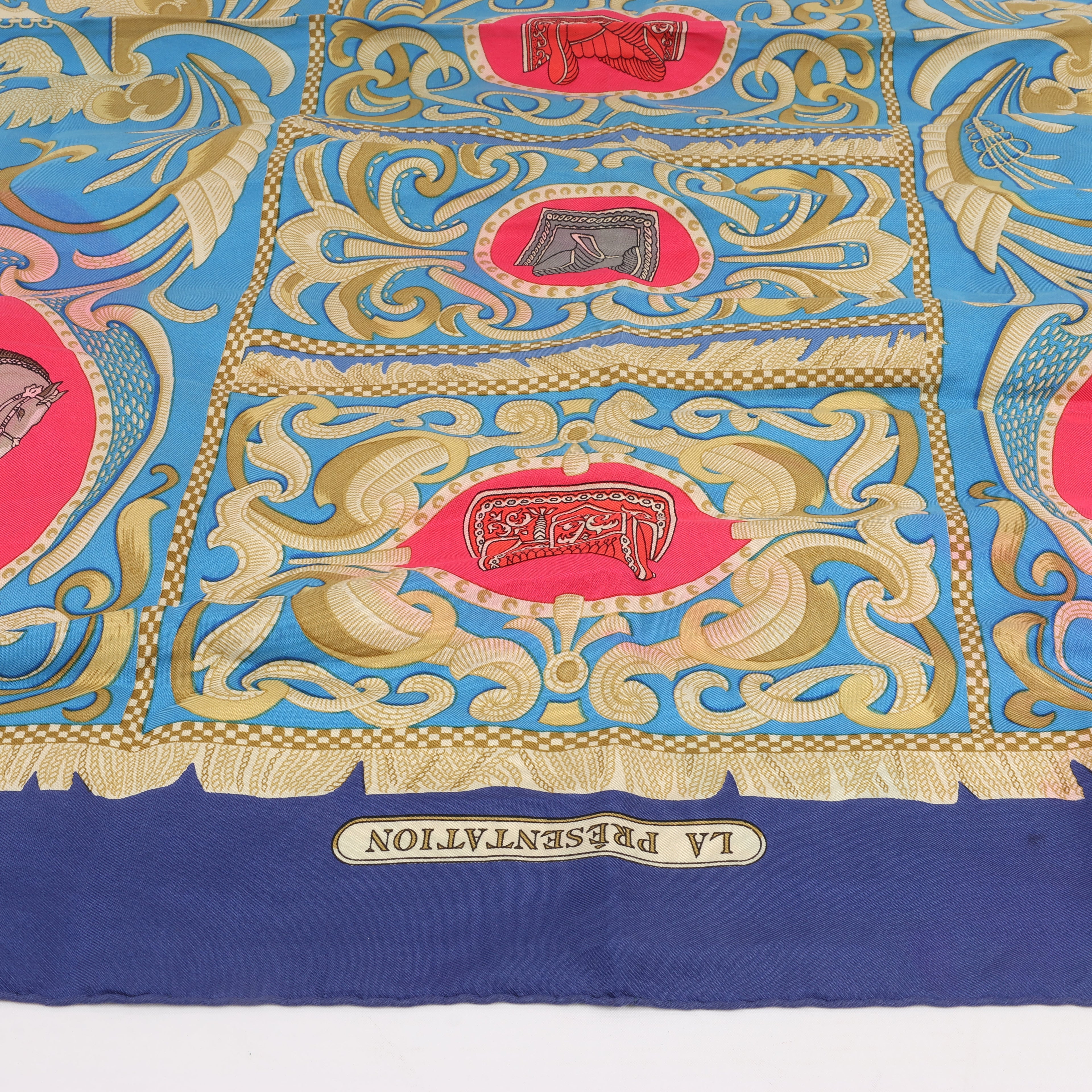 Hermès Carré 90 "LA PRESENTATION" Silk handkerchief in Navy Blue