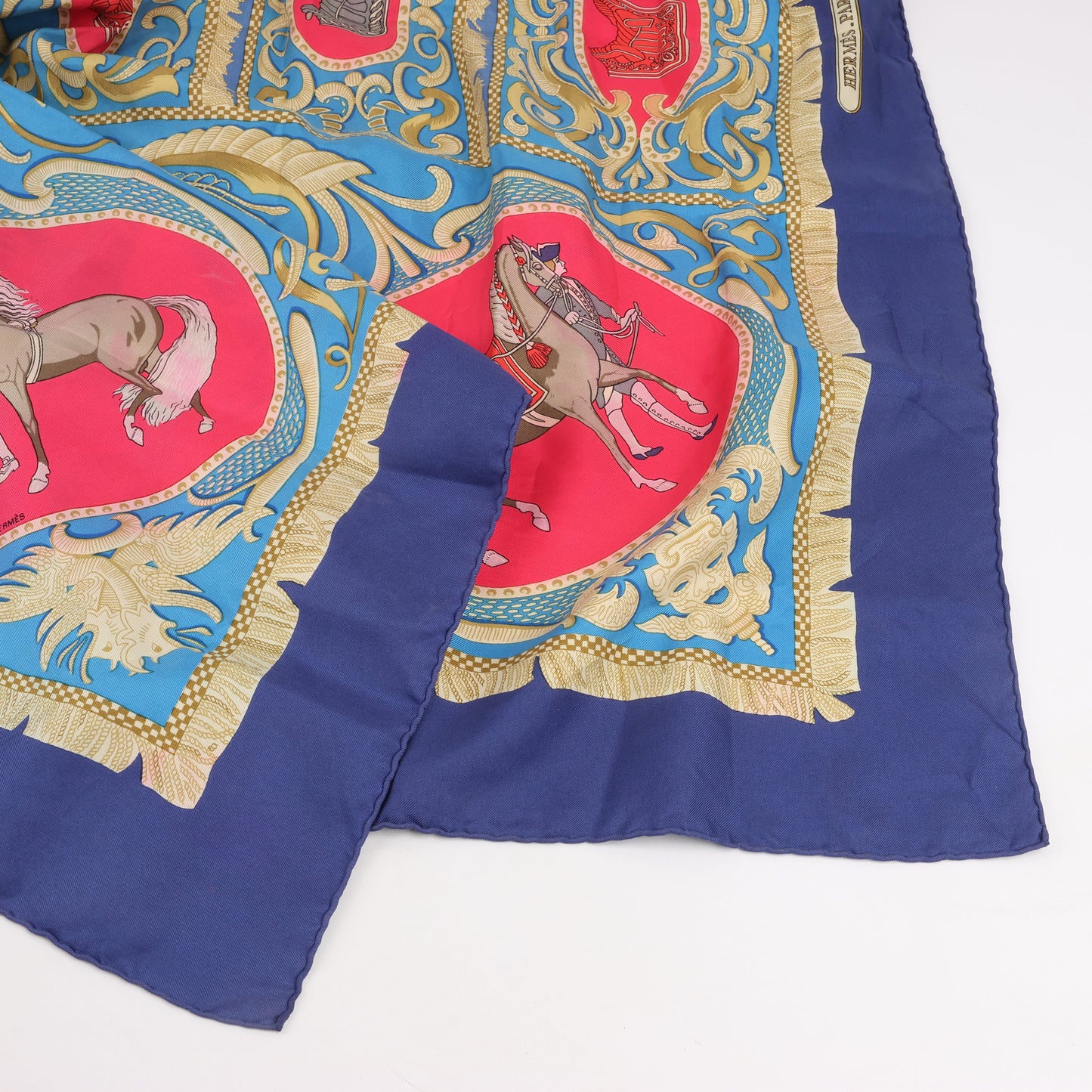 Hermès Carré 90 "LA PRESENTATION" Silk handkerchief in Navy Blue