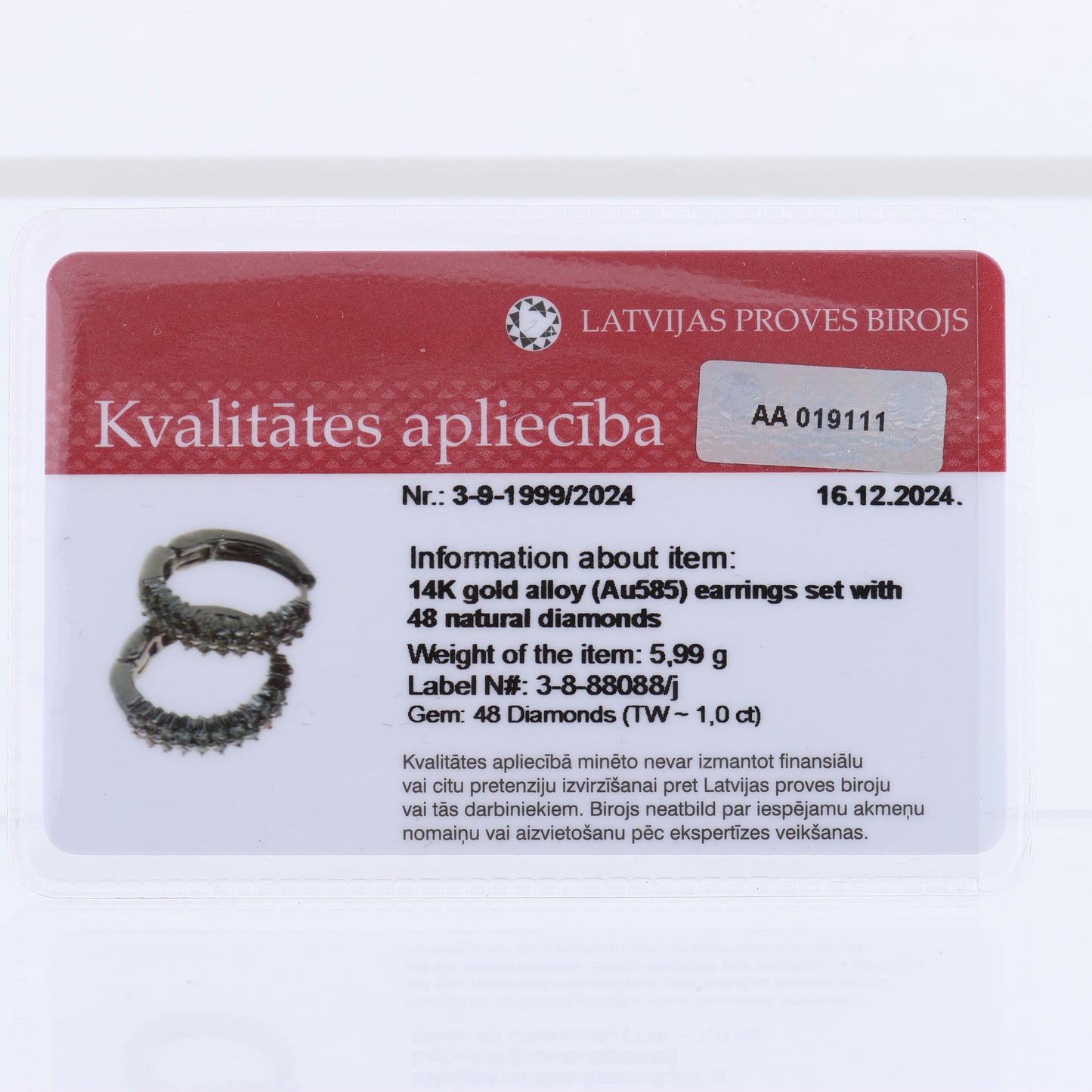 Nicht signierte Diamantohrringe (K18WG, 6,5 g, 0,50/0,50 ct)