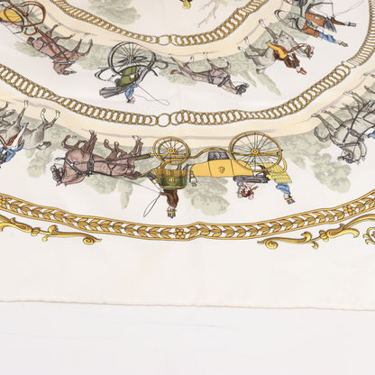 Hermès Carré 90 „LA PROMENADE DE LONGCHAMPS“ Schal aus 100 % Seide in Ecru