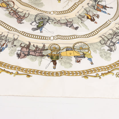 Hermès Carré 90 "LA PROMENADE DE LONGCHAMPS" Foulard 100% Soie en Écru
