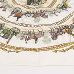 Hermès Carré 90 "LA PROMENADE DE LONGCHAMPS" 100% Silk Scarf in Ecru