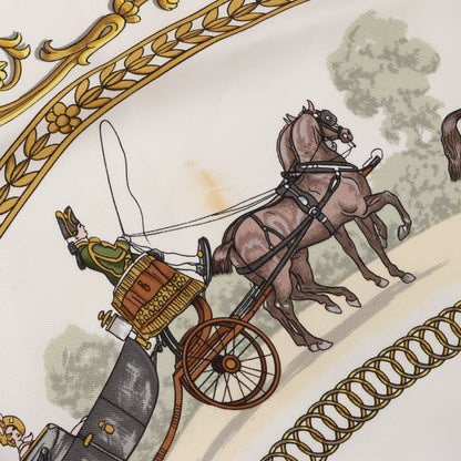 Hermès Carré 90 „LA PROMENADE DE LONGCHAMPS“ Schal aus 100 % Seide in Ecru