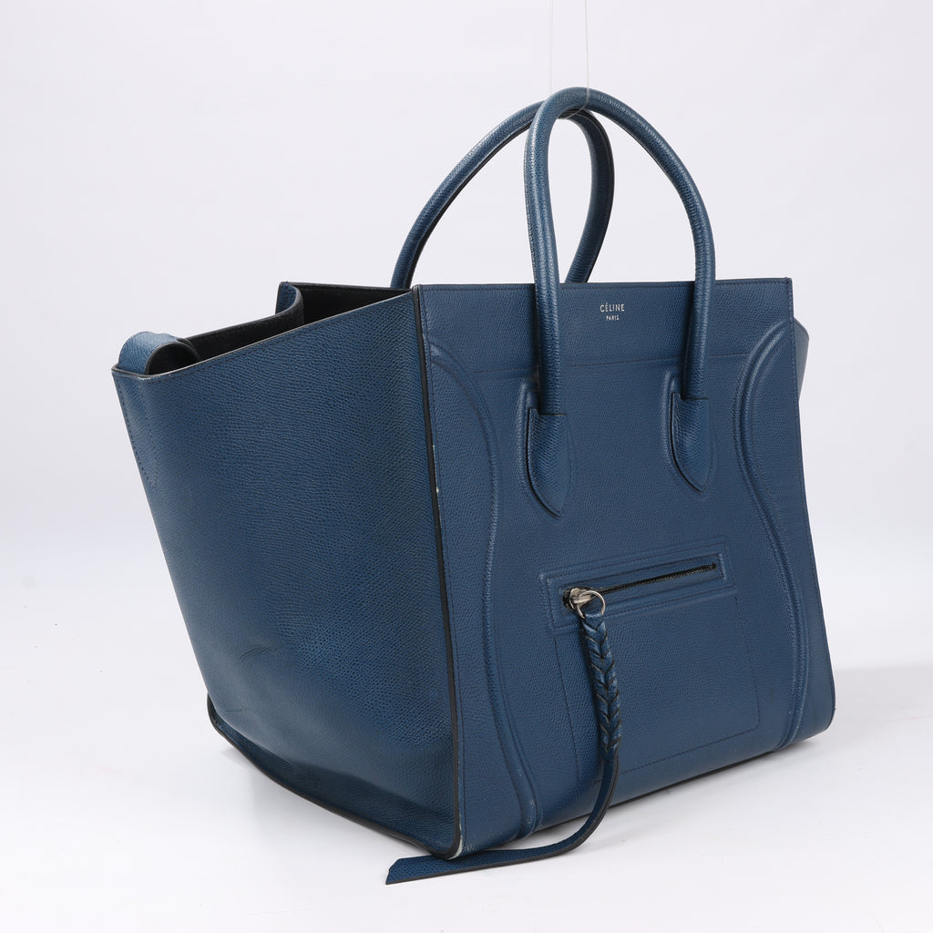 CELINE Luggage Phantom Medium Grained Leather Handbag in Navy Blue