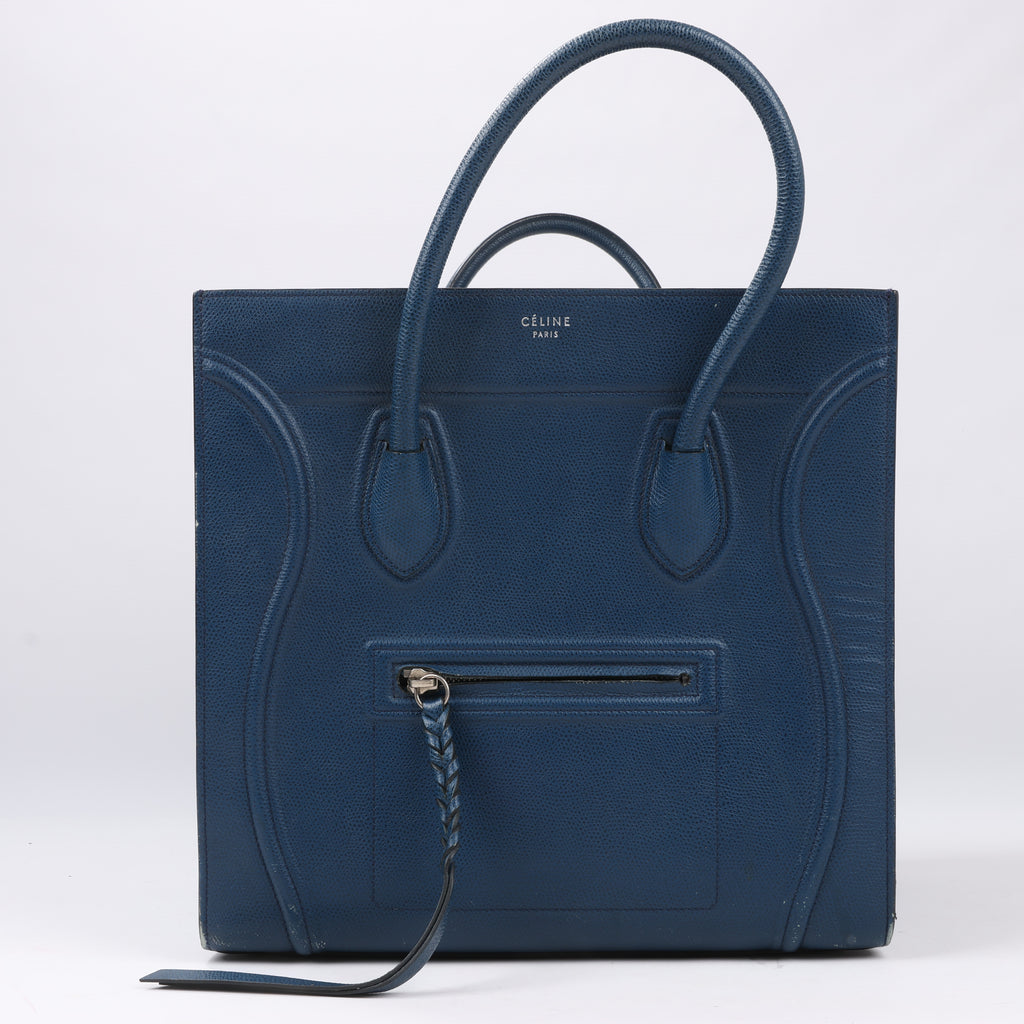 CELINE Luggage Phantom Medium Grained Leather Handbag in Navy Blue