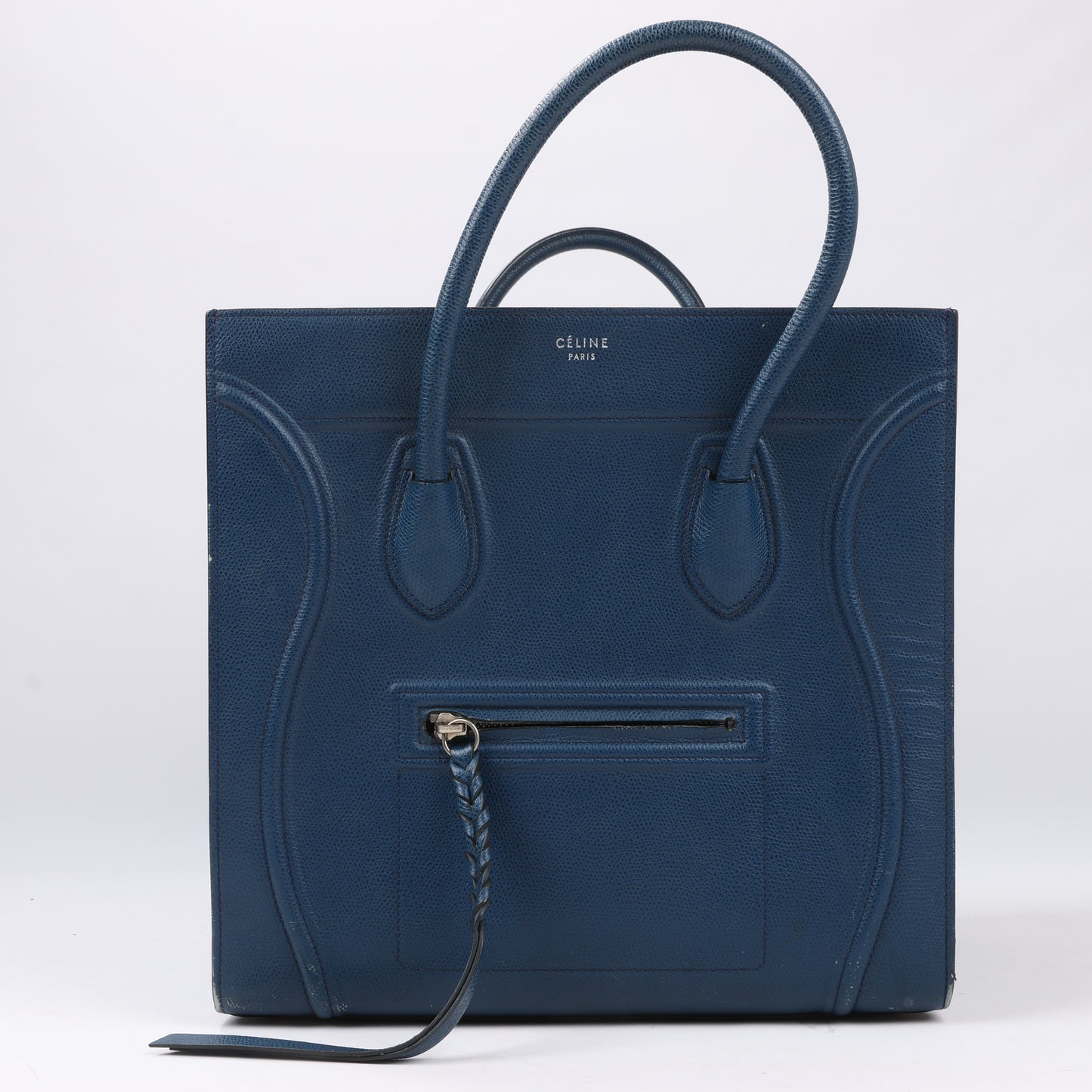 CELINE Luggage Phantom Medium Grained Leather Handbag in Navy Blue