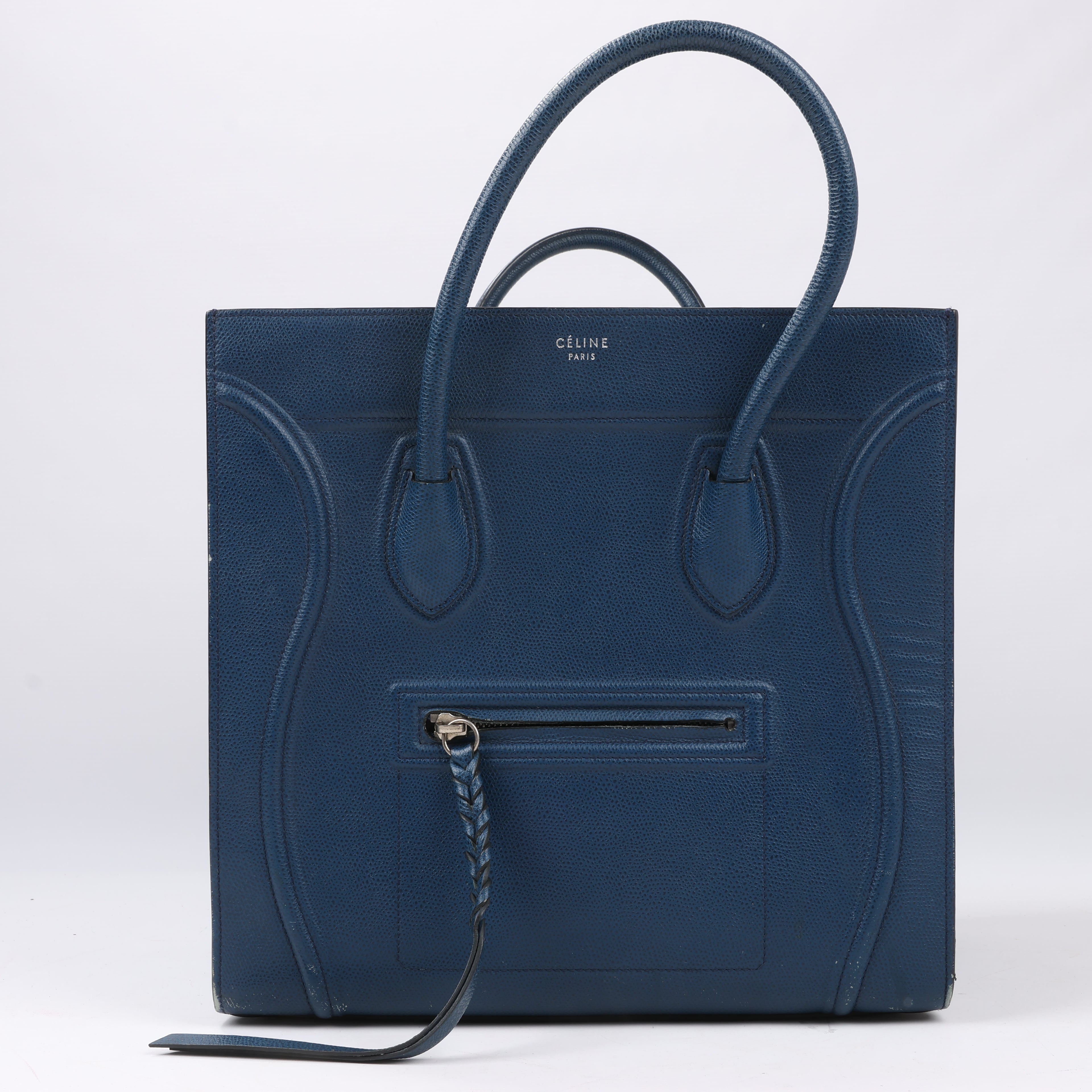 CELINE Luggage Phantom Medium Grained Leather Handbag in Navy Blue