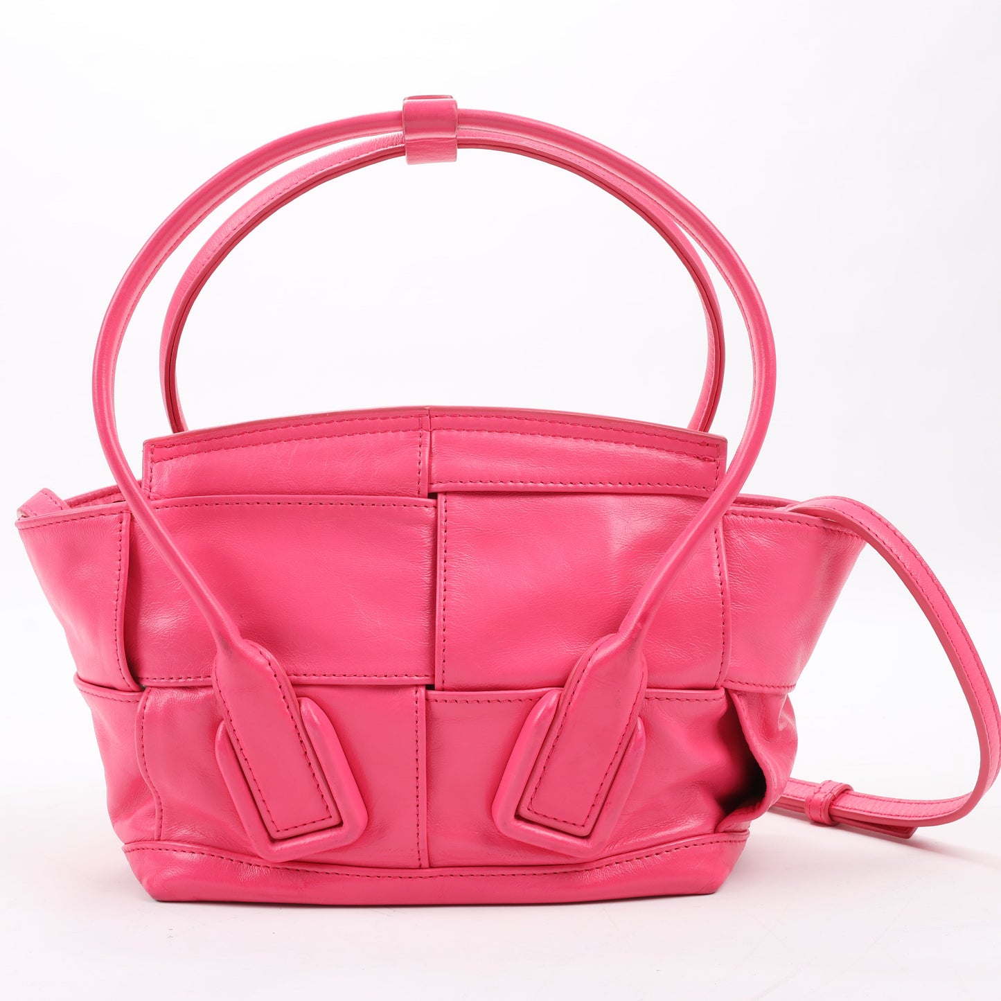 Bottega Veneta Arco Mini Paper Calfskin Maxi Intrecciato 2Way Handbag in Pink