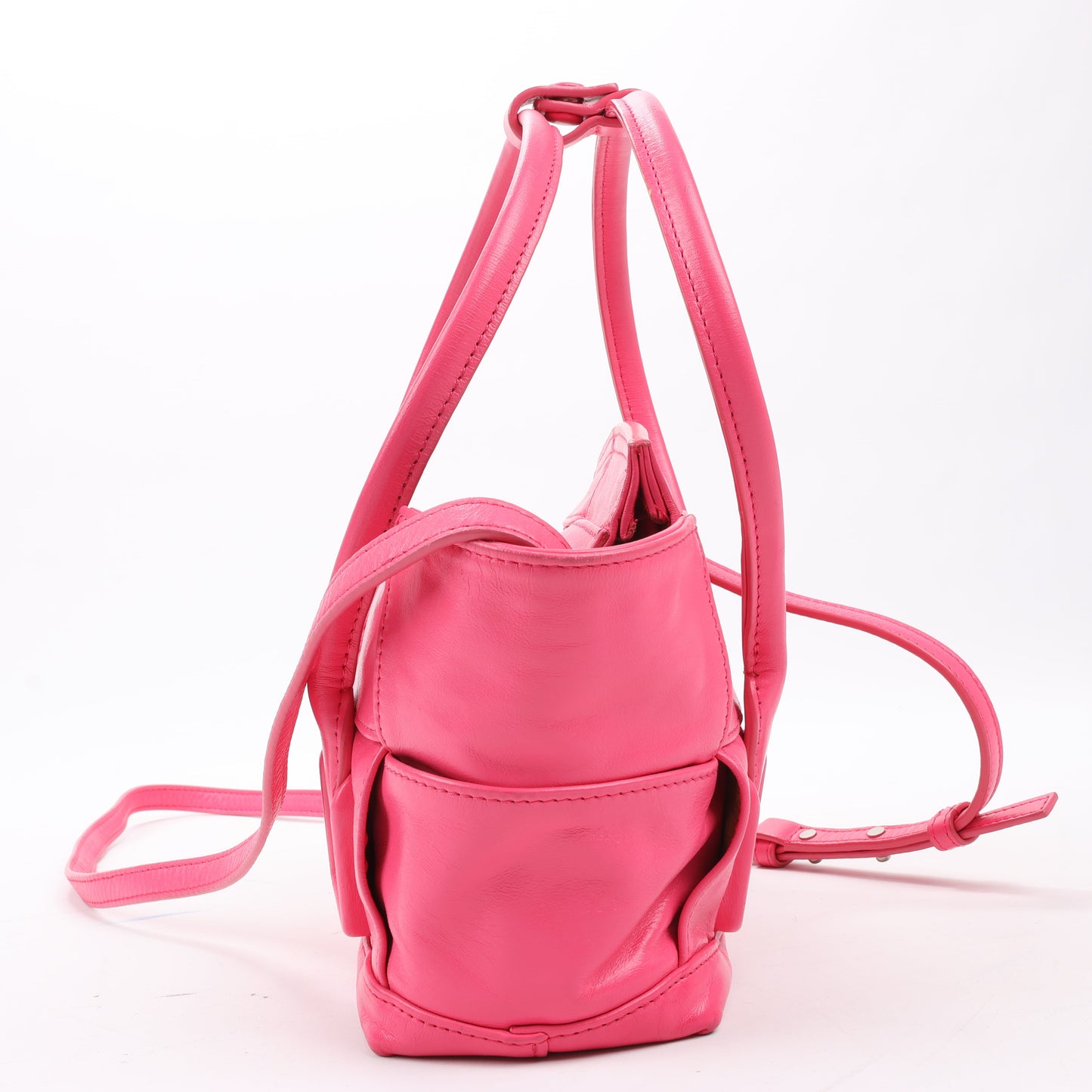 Bottega Veneta Arco Mini Paper Calfskin Maxi Intrecciato 2Way Handbag in Pink