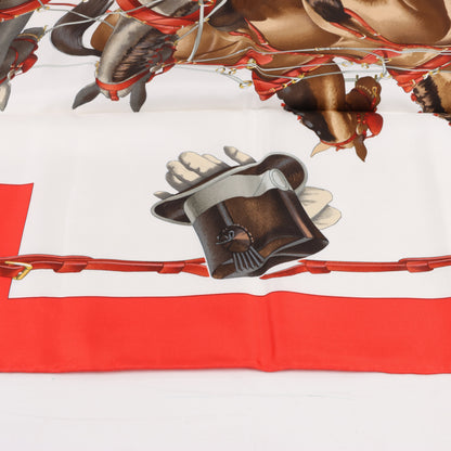 Hermès Carré 90 "ATTELAGE EN ARBALETE" Silk handkerchief in Red