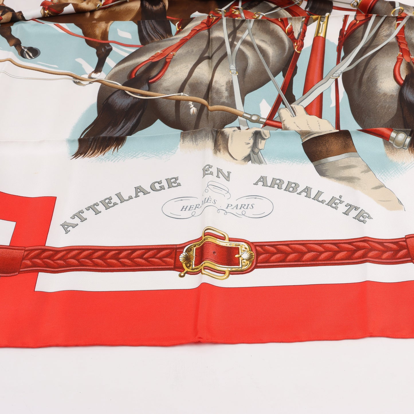 Hermès Carré 90 "ATTELAGE EN ARBALETE" Silk handkerchief in Red