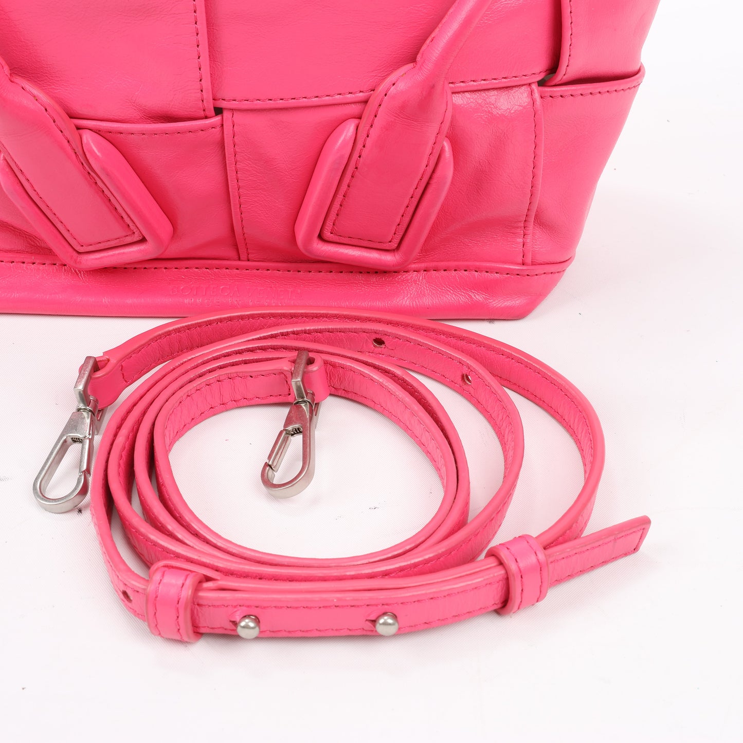 Bottega Veneta Arco Mini Paper Calfskin Maxi Intrecciato 2Way Handbag in Pink