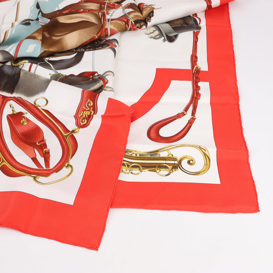 Hermès Carré 90 "ATTELAGE EN ARBALETE" Mouchoir en soie en Rouge