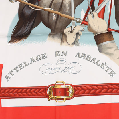 Hermès Carré 90 "ATTELAGE EN ARBALETE" Silk handkerchief in Red