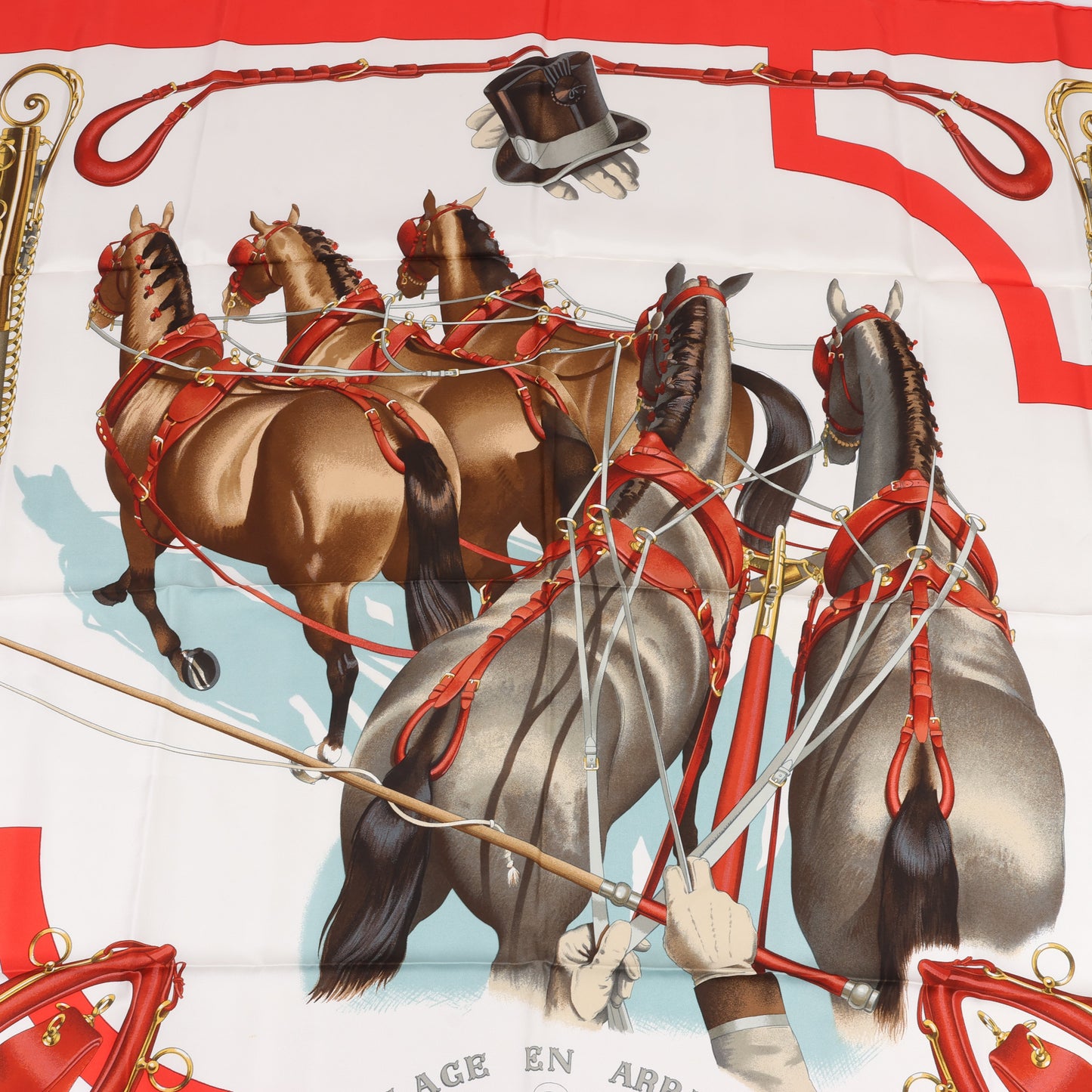 Hermès Carré 90 "ATTELAGE EN ARBALETE" Silk handkerchief in Red