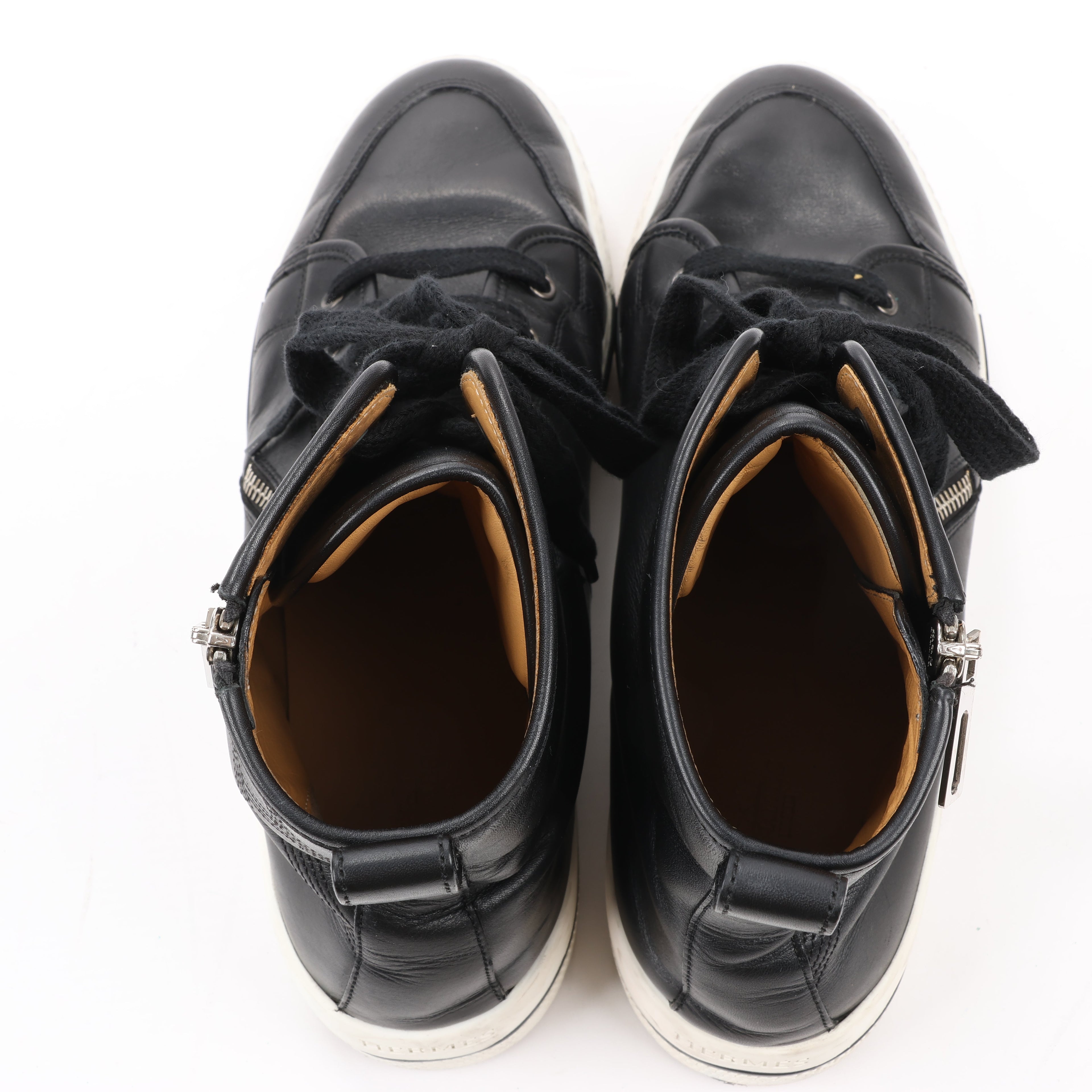 Hermès Leather High-Top Side Zip Sneakers in Black, Size 42 EU 182355ZH