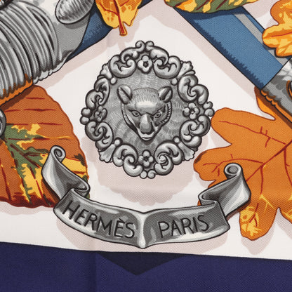 Hermès Carré 90 "AU PLUS DRU" Silk handkerchief in Navy Blue