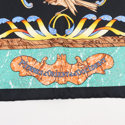Hermès Carré 90 "PIERRES d'ORIENT et d'OCCIDENT" Foulard 100% Soie en Noir x Vert