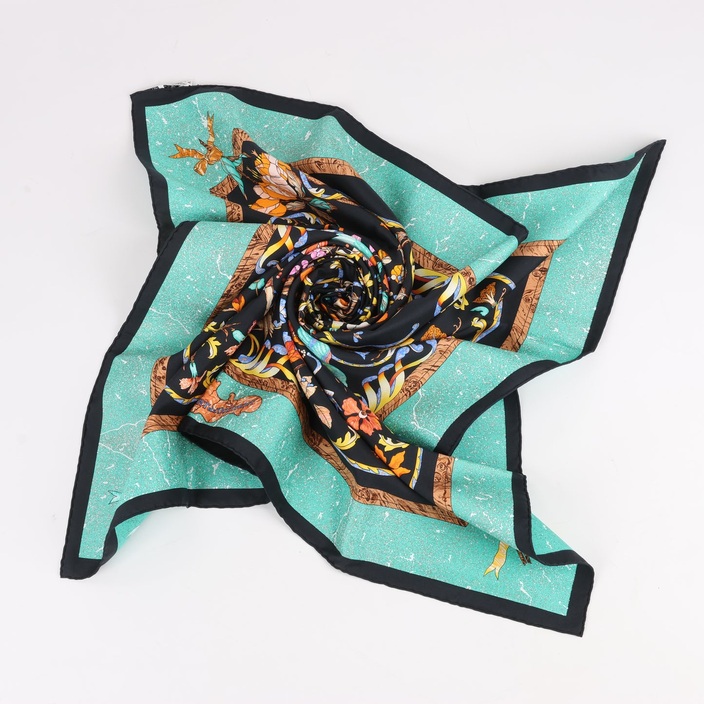 Hermès Carré 90 "PIERRES d'ORIENT et d'OCCIDENT" Foulard 100% Soie en Noir x Vert