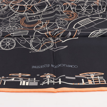 Carré Hermès Carré 90 « Complication équestre » 100 % soie noir