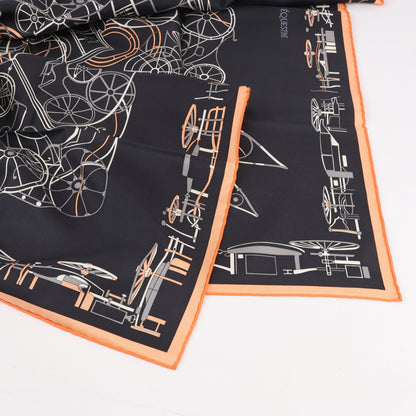 Carré Hermès Carré 90 « Complication équestre » 100 % soie noir