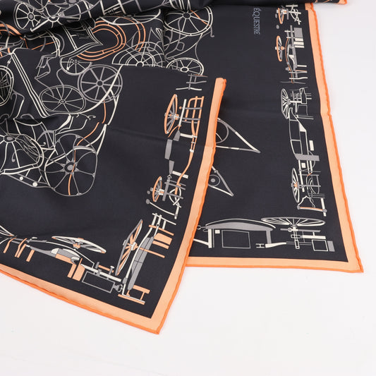 Carré Hermès Carré 90 « Complication équestre » 100 % soie noir