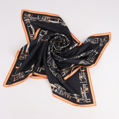 Hermès Carré 90 "COMPLICATION EQUESTRE" Silk handkerchief in Black