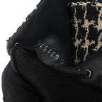 CHANEL Coco Tweed Felt Mark Leather x Fabric Boots G31378 in Black x Beige, Size 37 EU