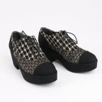 CHANEL Coco Tweed Felt Mark Leather x Fabric Boots G31378 in Black x Beige, Size 37 EU