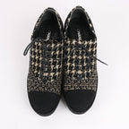 CHANEL Coco Tweed Felt Mark Leather x Fabric Boots G31378 in Black x Beige, Size 37 EU