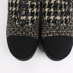 CHANEL Coco Tweed Felt Mark Leather x Fabric Boots G31378 in Black x Beige, Size 37 EU