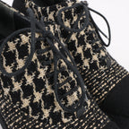 CHANEL Coco Tweed Felt Mark Leather x Fabric Boots G31378 in Black x Beige, Size 37 EU