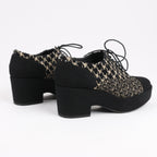 CHANEL Coco Tweed Felt Mark Leather x Fabric Boots G31378 in Black x Beige, Size 37 EU