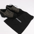 CHANEL Coco Tweed Felt Mark Leather x Fabric Boots G31378 in Black x Beige, Size 37 EU
