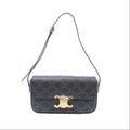 Brown Celine Triomphe Claude monogram shoulder bag with gold-tone Triomphe clasp and slim adjustable leather strap.