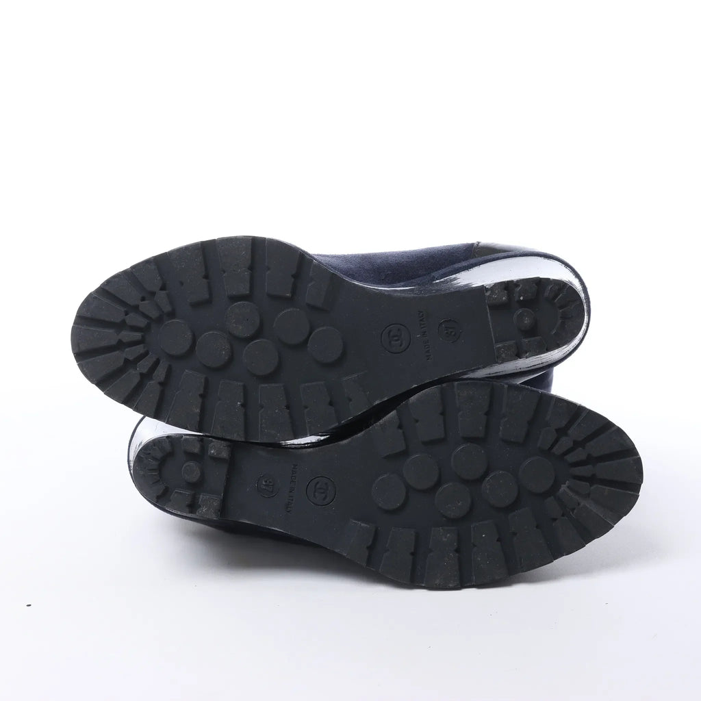 Chanel Suede x Patent Long Boots in Black x Navy G27002, Size 37 EU