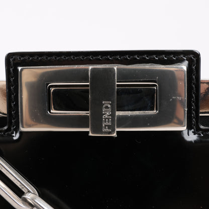 Fendi Peekaboo Cuts Patent Leather Chain Shoulder Bag in Black 8BN340