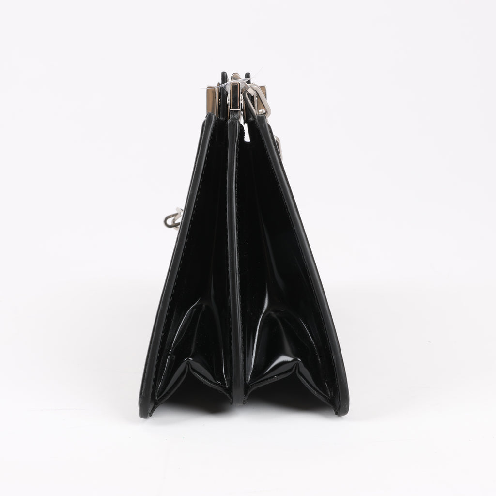 Fendi Peekaboo Cuts Patent Leather Chain Shoulder Bag in Black 8BN340