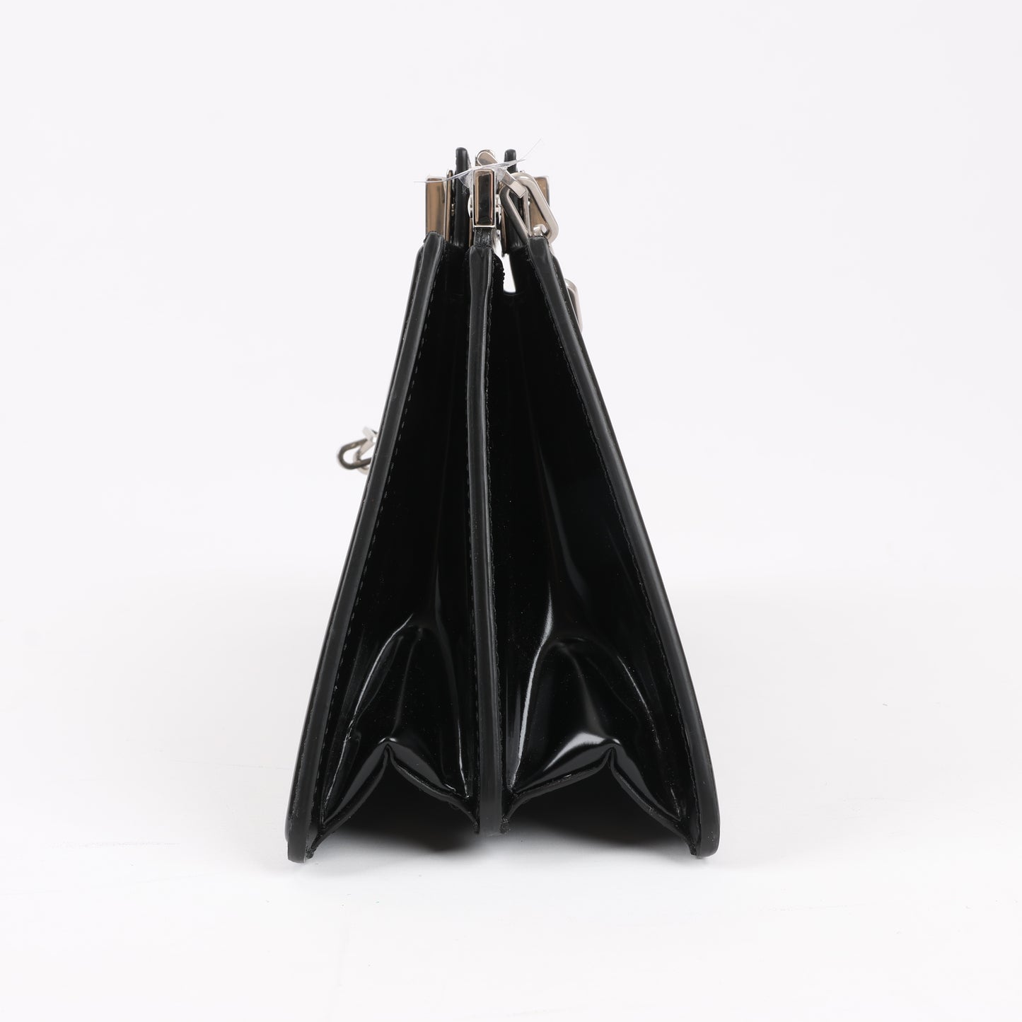 Fendi Peekaboo Cuts Patent Leather Chain Shoulder Bag in Black 8BN340