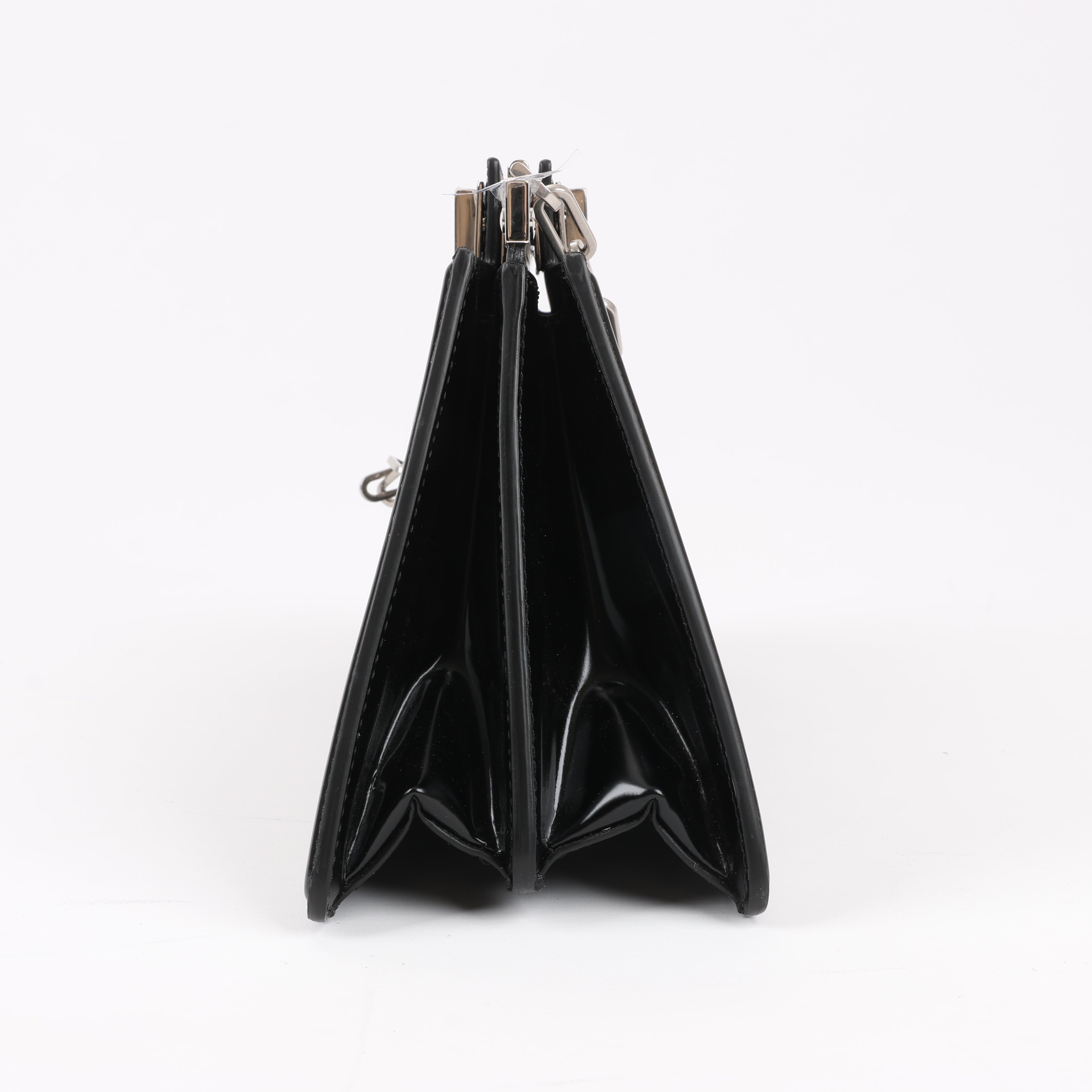 Fendi Peekaboo Cuts Patent Leather Chain Shoulder Bag in Black 8BN340
