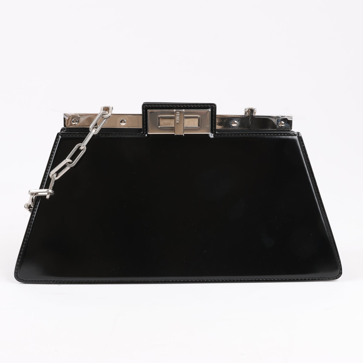 Fendi Peekaboo Cuts Patent Leather Chain Shoulder Bag in Black 8BN340