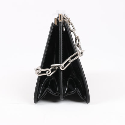 Fendi Peekaboo Cuts Patent Leather Chain Shoulder Bag in Black 8BN340