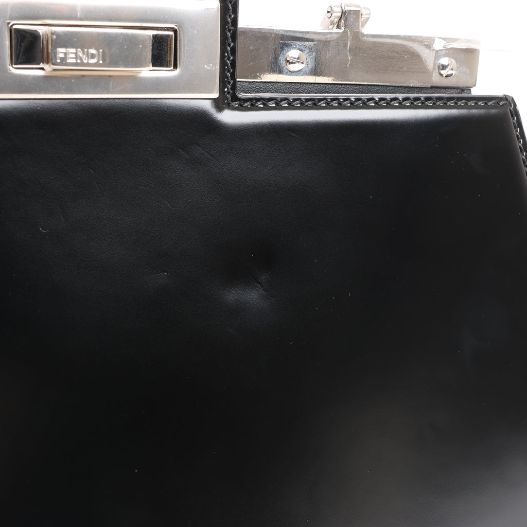 Fendi Peekaboo Cuts Patent Leather Chain Shoulder Bag in Black 8BN340