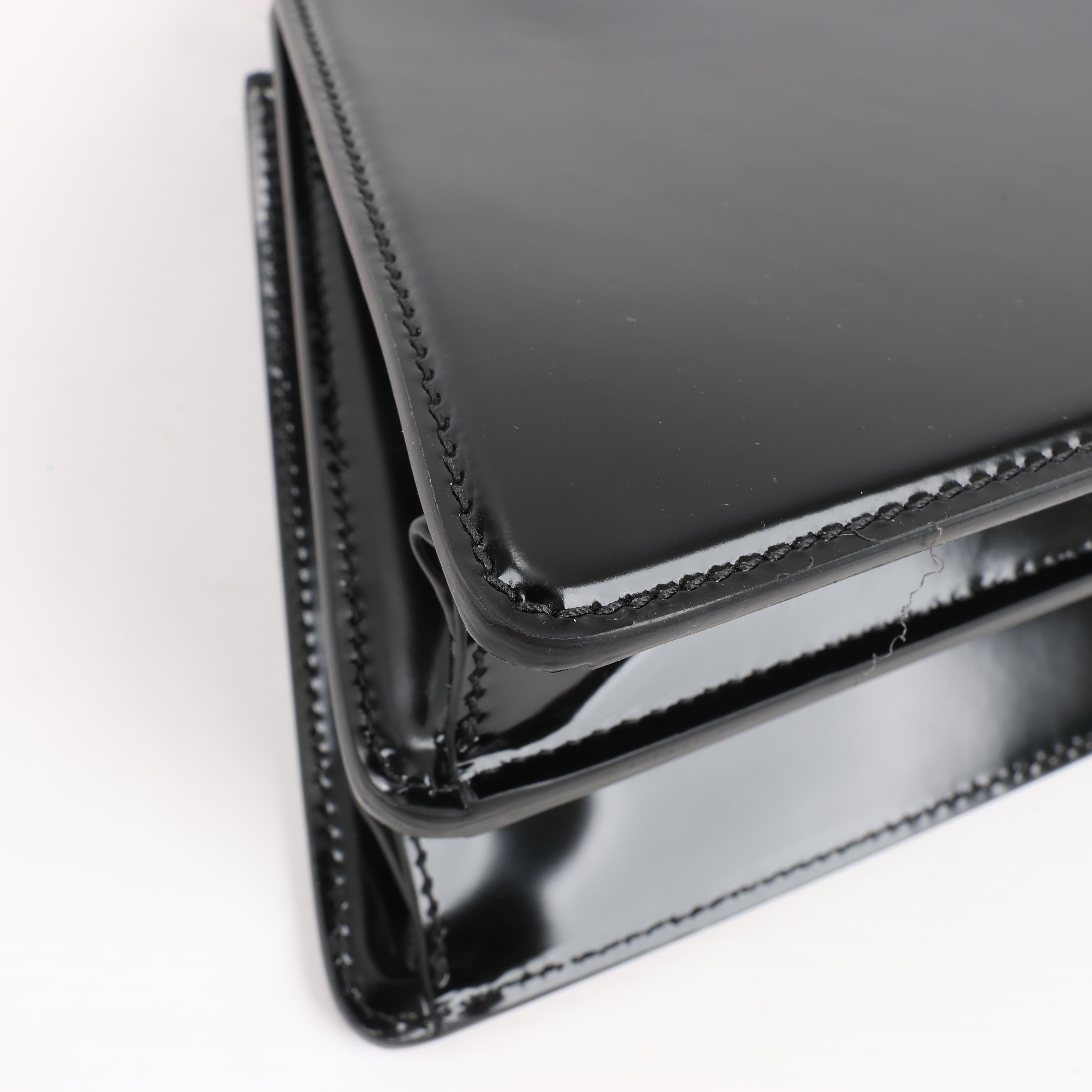 Fendi Peekaboo Cuts Patent Leather Chain Shoulder Bag in Black 8BN340