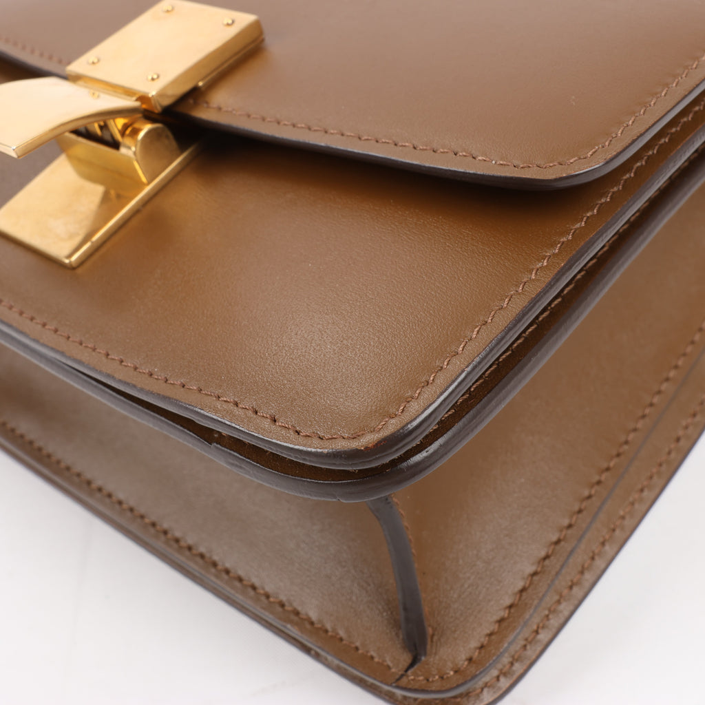 Bolso de hombro pequeño de piel Celine Classic Box en marrón