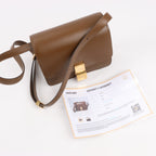 Bolso de hombro pequeño de piel Celine Classic Box en marrón