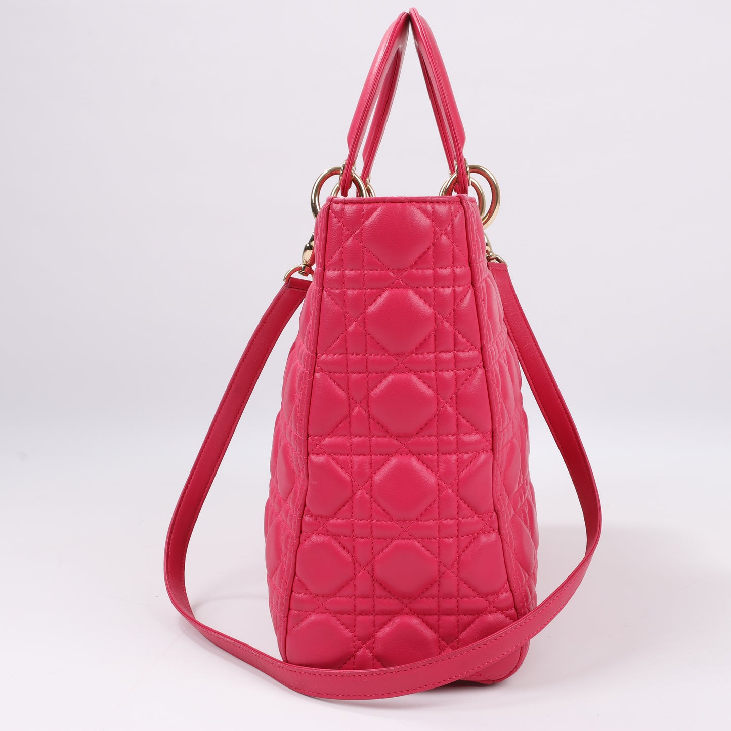 Grand sac à main double usage en cuir rose Christian Dior Lady Dior Cannage