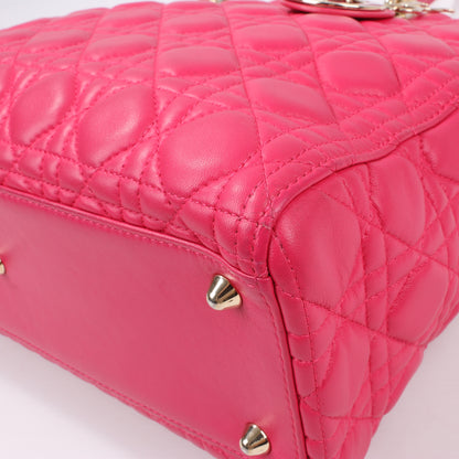 Grand sac à main double usage en cuir rose Christian Dior Lady Dior Cannage