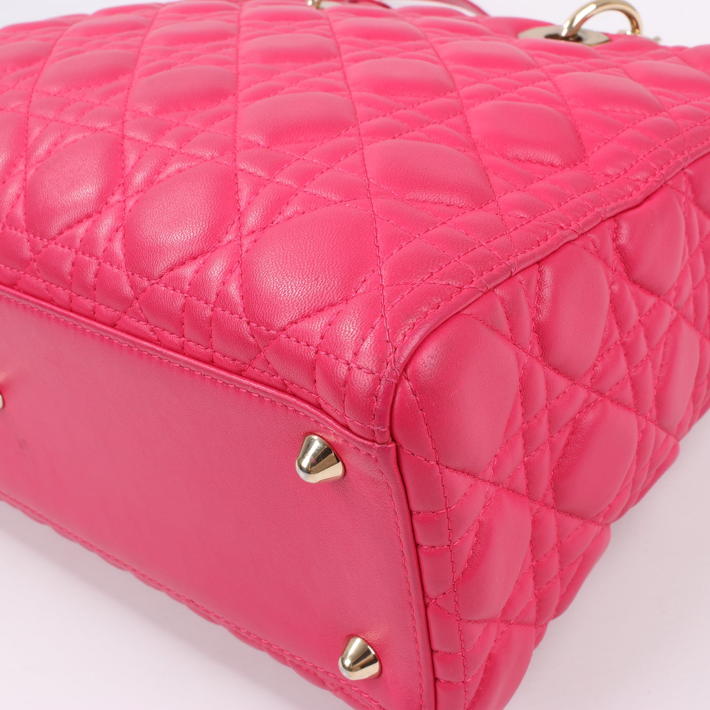 Grand sac à main double usage en cuir rose Christian Dior Lady Dior Cannage